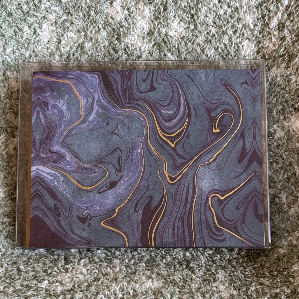 Midnight Blue and Gold Geode Marble Patterned Notecard Set of 10 NWT PS